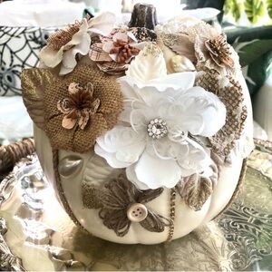 NEW!! Pearls Rhinestones & Floral Pumpkin